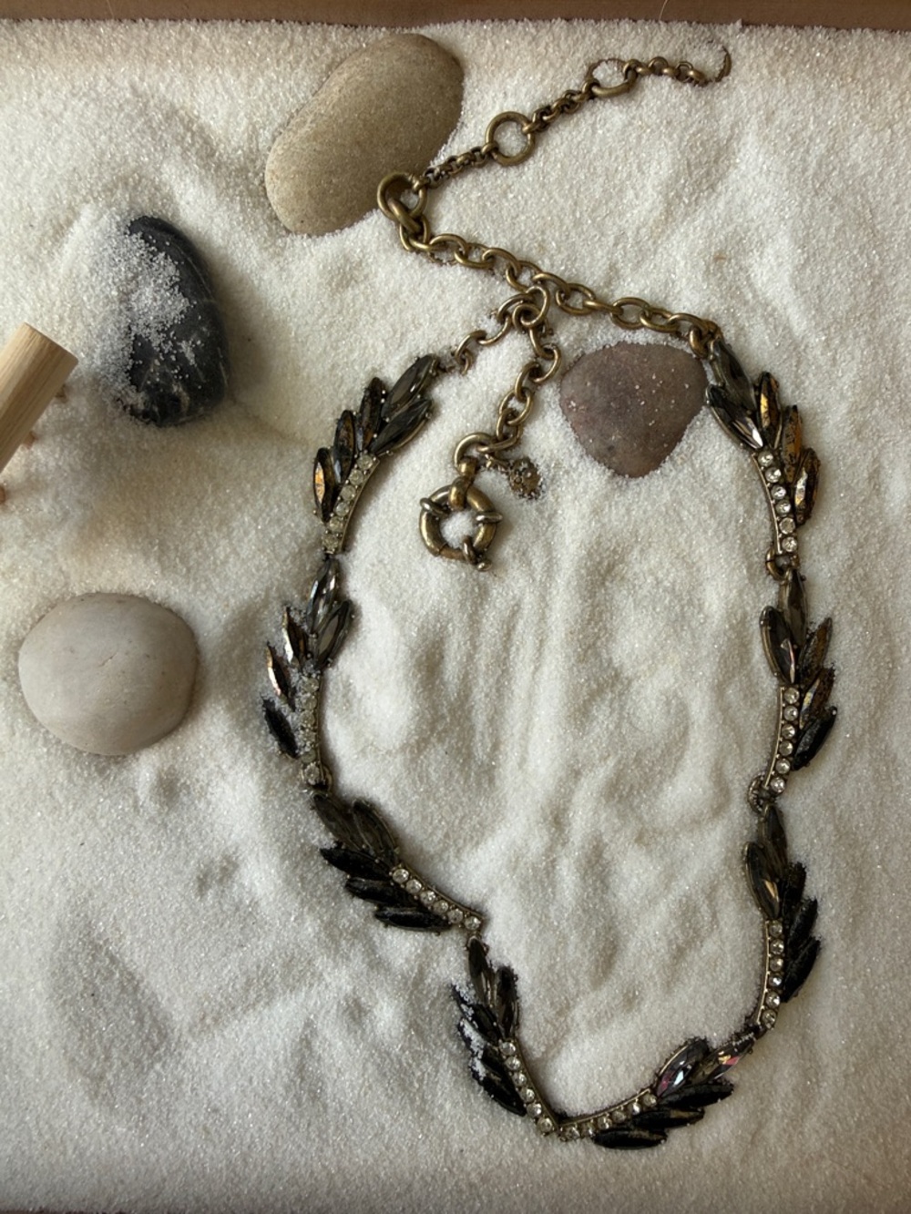 J. Crew Smoky Black and Gold Leaf-Link Necklace